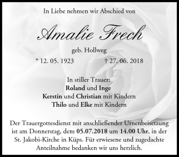 Traueranzeige von Amalie Frech von Neue Presse Coburg