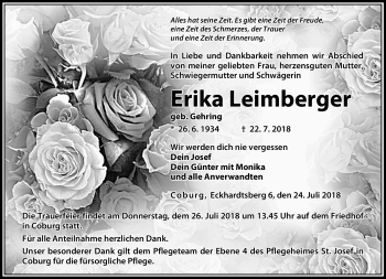 Traueranzeige von Erika Leimberger von Neue Presse Coburg
