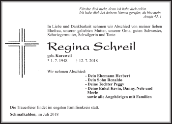Traueranzeige von Regina Schreil von Südthüringer Presse