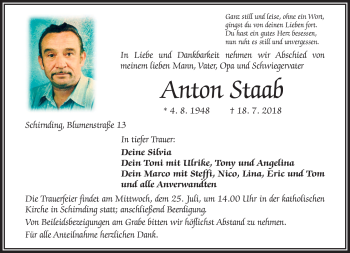 Traueranzeige von Anton Staab von Frankenpost