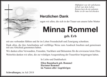 Traueranzeige von Minna Rommel von Südthüringer Presse