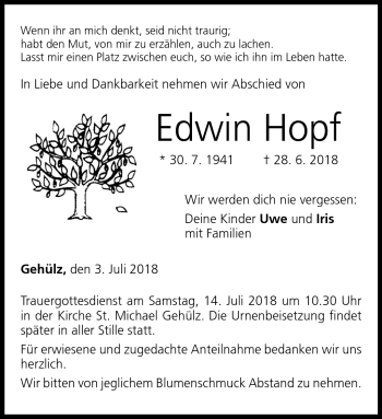 Traueranzeige von Edwin Hopf von Neue Presse Coburg