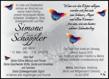 Traueranzeige von Simone Schöppler von Südthüringer Presse
