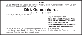 Traueranzeige von Dirk Gemeinhardt von Frankenpost