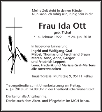 Traueranzeige von Ida Ott von Frankenpost