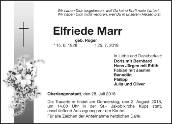 Traueranzeige von Elfriede Marr von Neue Presse Coburg