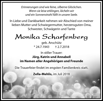 Traueranzeige von Monika Scharfenberg von Südthüringer Presse