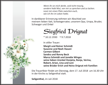 Traueranzeige von Siegfried Drignat von Südthüringer Presse