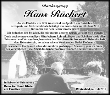 Traueranzeige von Hans Rückert von Südthüringer Presse