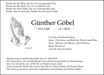 Traueranzeige von Günther Göbel von Neue Presse Coburg