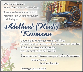 Traueranzeige von Adelheid Reumann von Südthüringer Presse