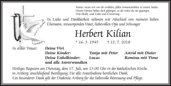Traueranzeige von Herbert Kilian von Frankenpost