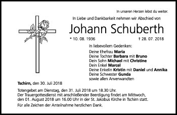 Traueranzeige von Johann Schuberth von Neue Presse Coburg