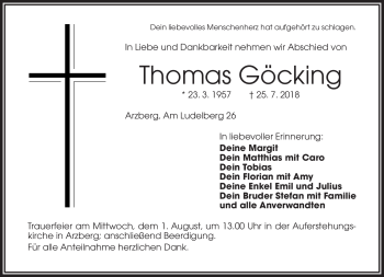 Traueranzeige von Thomas Göcking von Frankenpost