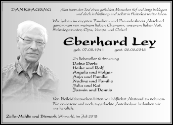 Traueranzeige von Eberhard Ley von Südthüringer Presse
