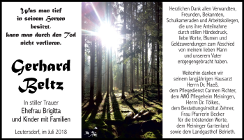 Traueranzeige von Gerhard Beltz von Südthüringer Presse