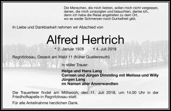 Traueranzeige von Alfred Hertrich von Frankenpost
