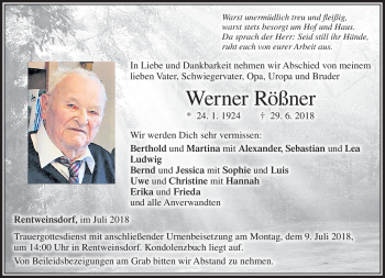 Traueranzeige von Werner Rößner von Neue Presse Coburg