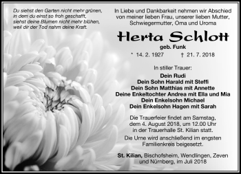 Traueranzeige von Herta Schlott von Südthüringer Presse