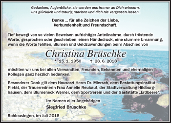 Traueranzeige von Christina Brüschke von Südthüringer Presse