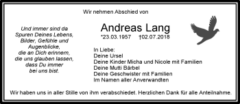 Traueranzeige von Andreas Lang von Frankenpost