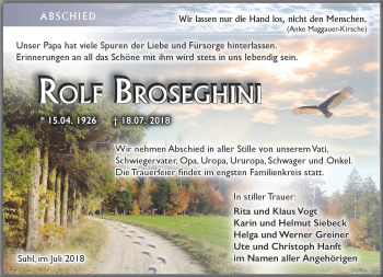 Traueranzeige von Ralf Broseghini von Südthüringer Presse