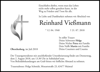 Traueranzeige von Reinhard Vießmann von Neue Presse Coburg
