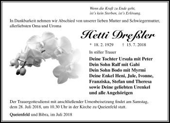 Traueranzeige von Hetti Dreßler von Südthüringer Presse