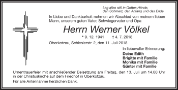 Traueranzeige von Werner Völkel von Frankenpost