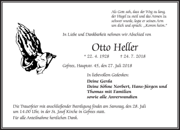 Traueranzeige von Otto Heller von Frankenpost