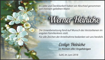 Traueranzeige von Werner Heinicke von Südthüringer Presse