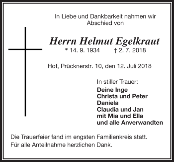 Traueranzeige von Helmut Egelkraut von Frankenpost