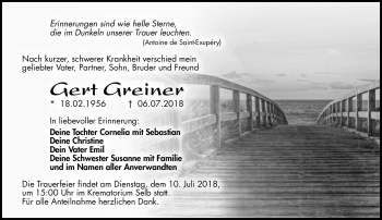 Traueranzeige von Gert Greiner von Frankenpost