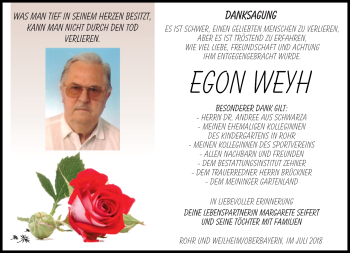 Traueranzeige von Egon Weyh von Südthüringer Presse