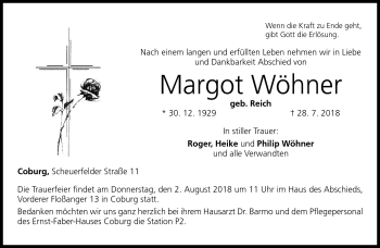 Traueranzeige von Margot Wöhner von Neue Presse Coburg