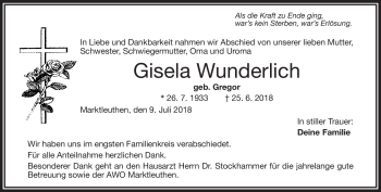 Traueranzeige von Gisela Wunderlich von Frankenpost