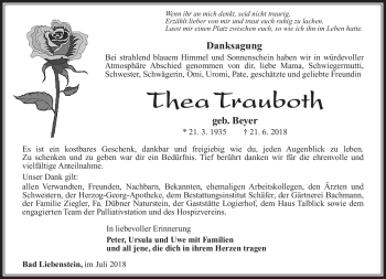 Traueranzeige von Thea Trauboth von Südthüringer Presse