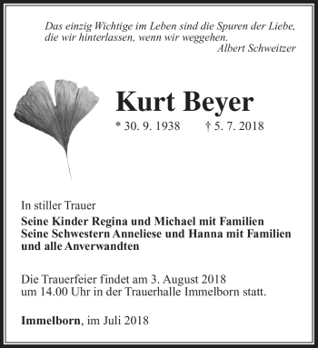 Traueranzeige von Kurt Beyer von Südthüringer Presse