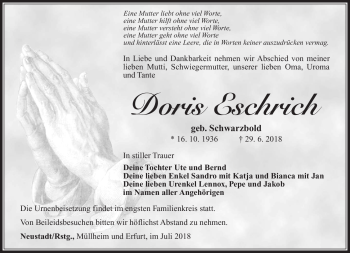 Traueranzeige von Doris Eschrich von Südthüringer Presse