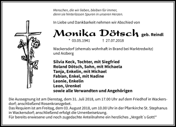 Traueranzeige von Monika Dötsch von Frankenpost