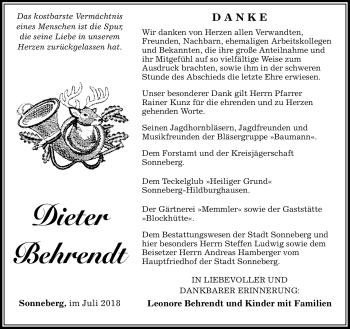 Traueranzeige von Dieter Behrendt von Südthüringer Presse