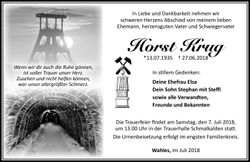 Traueranzeige von Horst Krug von Südthüringer Presse