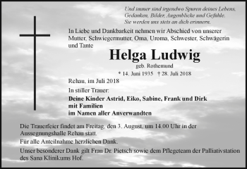 Traueranzeige von Helga Ludwig von Frankenpost