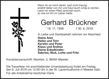 Traueranzeige von Gerhard Brückner von Neue Presse Coburg
