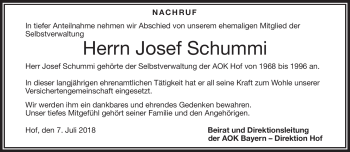 Traueranzeige von Josef Schummi von Frankenpost