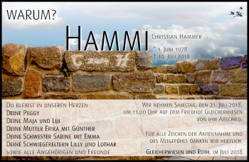 Traueranzeige von Christian Hammer von Südthüringer Presse