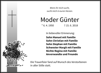 Traueranzeige von Günter Moder von Frankenpost