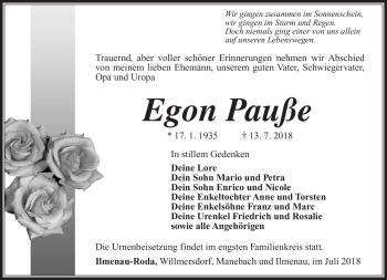 Traueranzeige von Egon Pauße von Südthüringer Presse