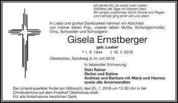 Traueranzeige von Gisela Ernstberger von Frankenpost
