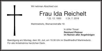 Traueranzeige von Ida Reichelt von Frankenpost